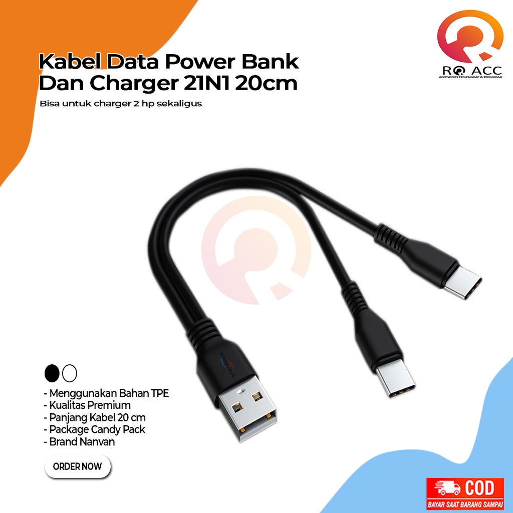 [RO ACC] NVN-KD35 KABEL DATA POWER BANK CHARGER 2IN1 20CM