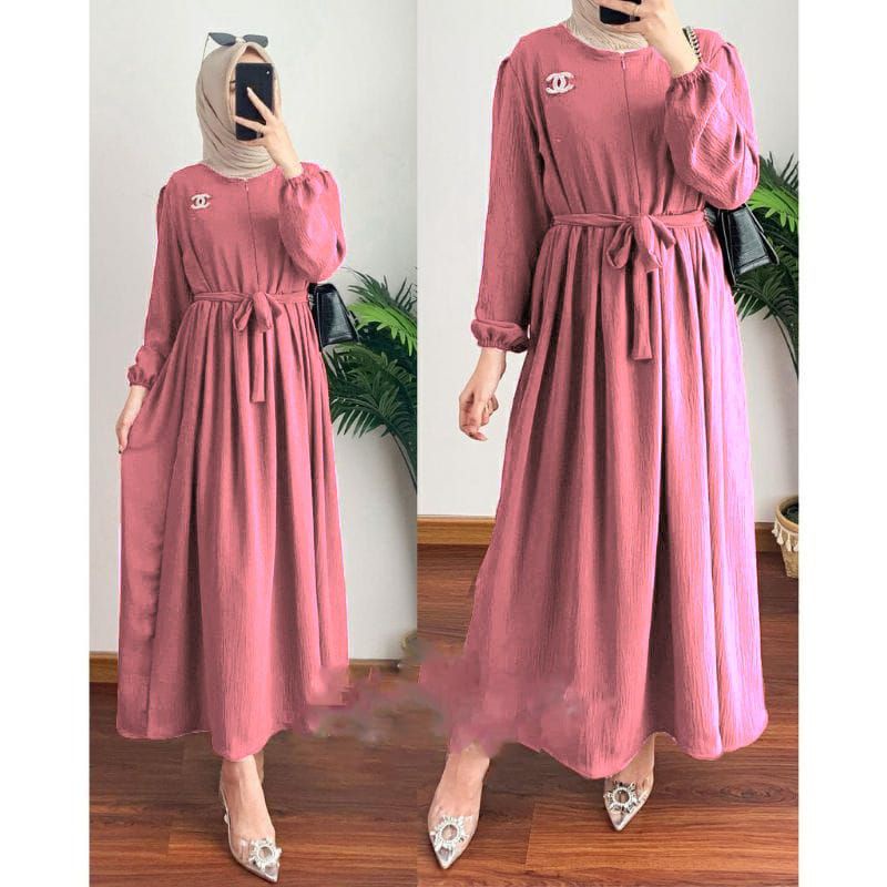 Dress maxi batavia crinkel air flow/gamis remaja prempuan fashion/gamis remaja wanita terbaru/terlaris