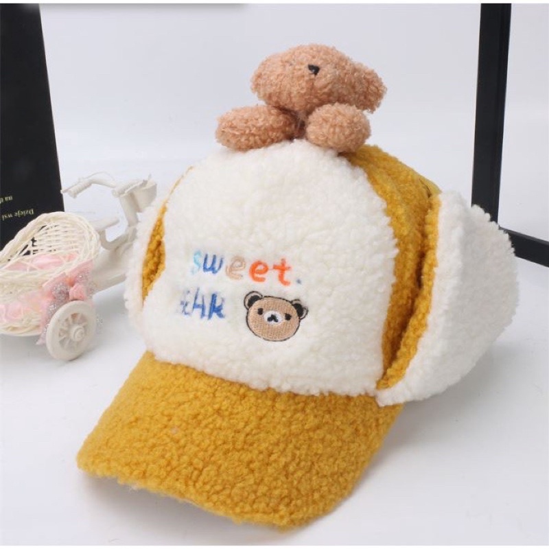 Topi Hangat Bulu Anak 3D Import Teddy Bear