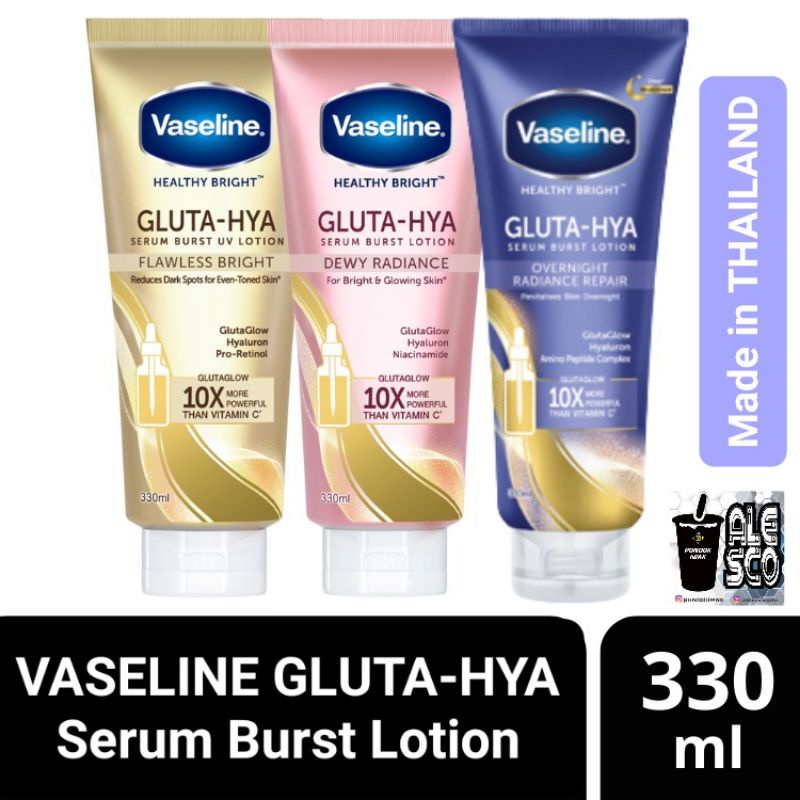 [ 330ML ] VASELINE GLUTA-HYA Healthy Bright Serum Burst UV Lotion 330 ML FLAWLESS BRIGHT  DEWY RADIANCE OVERNIGHT RADIANCE REPAIR Made in Thailand Original BPOM Kemasan Besar