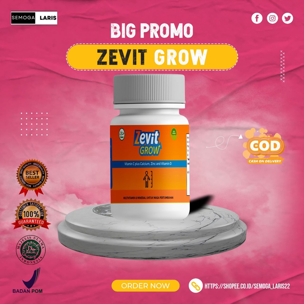 (COD) FLASH SALE ZEVIT GROW - Kapsul Suplemen tinggi badan original / penambah tinggi terlaris/ pena