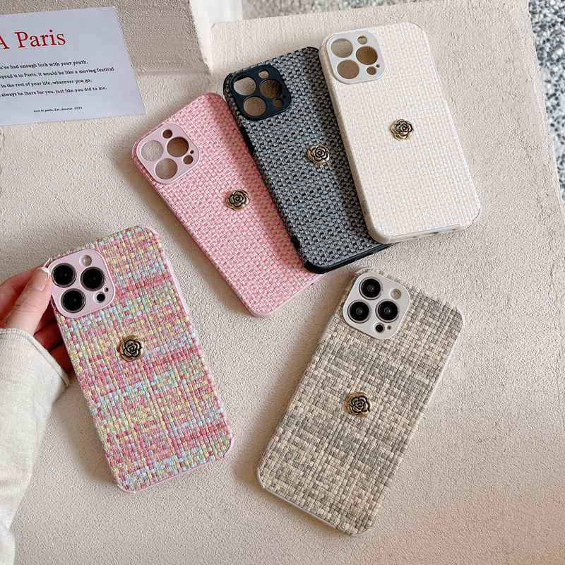 Soft Case Motif Bunga camellia Bahan Kain Metal Untuk IPhone 7 8 Plus 7 + 8 + XR XS Max 11 12 13 Pro Max 14 Plus 14 Pro Max