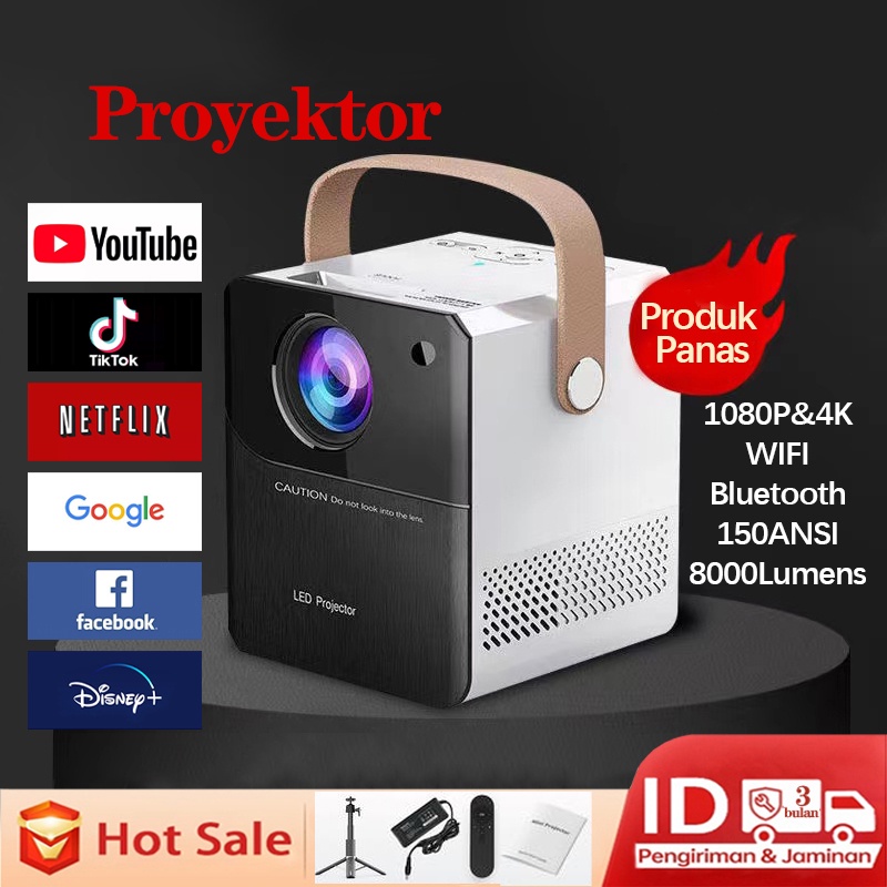 (COD) Proyektor 1080P&amp;4K Smart HD  Ram 2gb Rom 16gb Android 9.0 5G WiFi&amp;Bluebooth Mini Portable Home Projector LCD Display Built-in