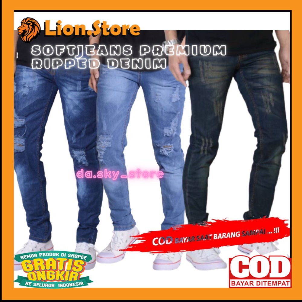 OYTFIT KEREN CELANA TRENDY /da.sky_store - Softjeans Premium Ripped Denim Jeans Pria Celana Pria Cel