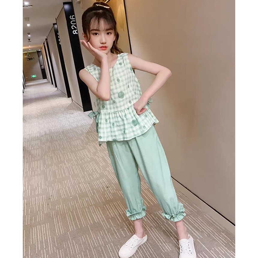Setelan Celana Panjang Umur 4 10 Tahun Baju Santai Setelan Anak Perempuan Import Korea Kotak Kekinia