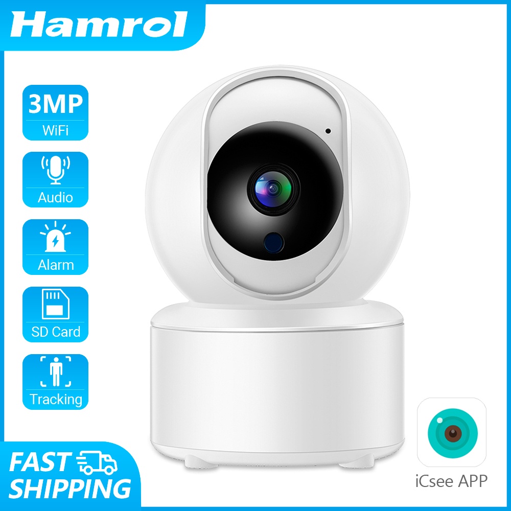 Hamrol 3MP Wifi IP Camera Auto Tracking Ai Human Detect Wireless Camera H.265 Two Way Audio Cloud CCTV Home Security Camera