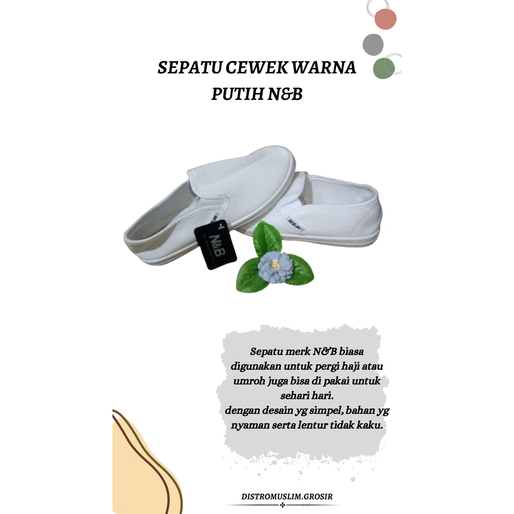 SEPATU PUTIH POLOS N&B SEPATU HAJI UMROH WANITA SEPATU MURAH SEPATU KANVAS