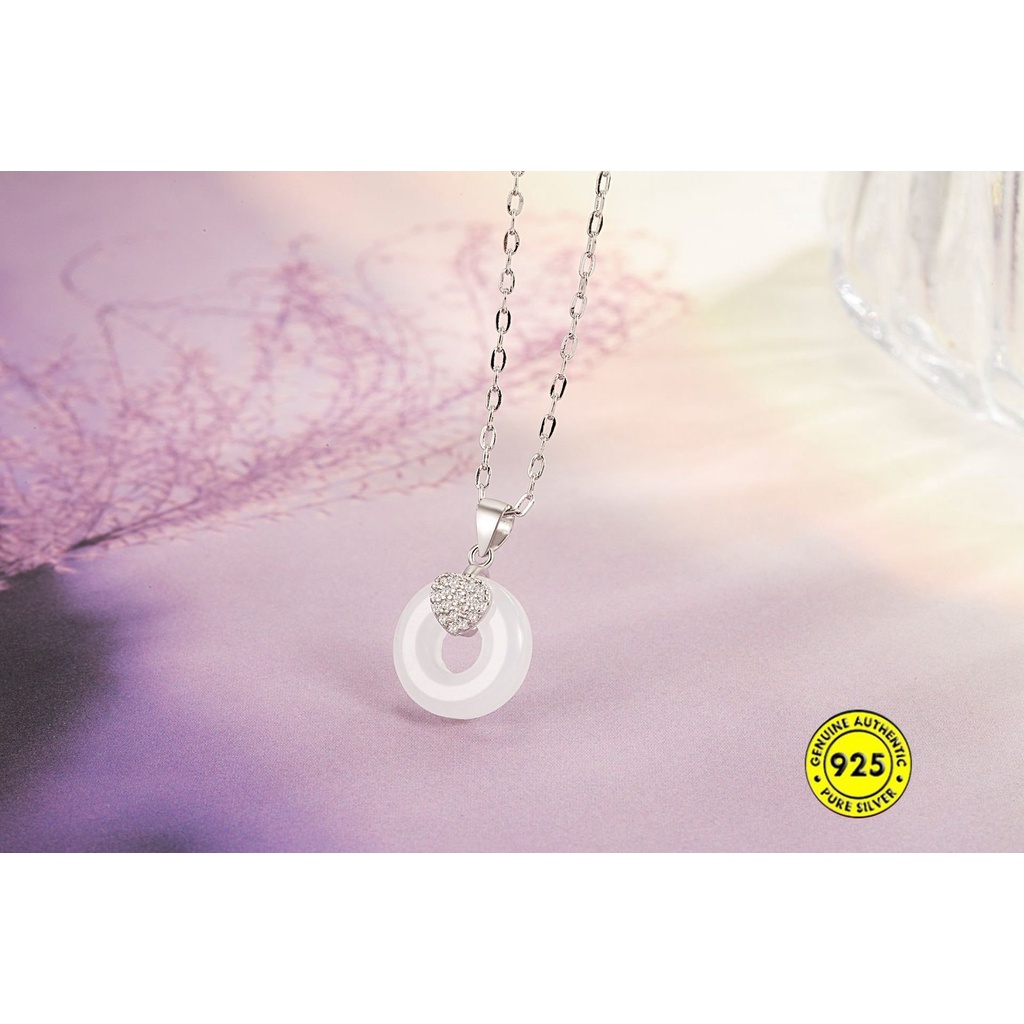 Kalung Rantai Sterling Silver 925 Dengan Liontin Batu Giok Hetian Untuk Wanita U1394