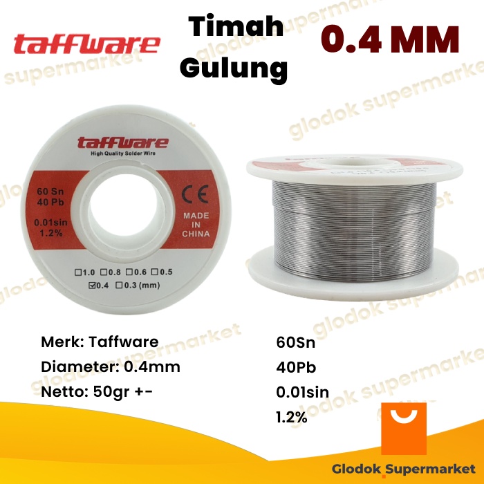 Timah Solder Taffware 0.4mm 50gram Timah Gulung 0.4 mm 50gr