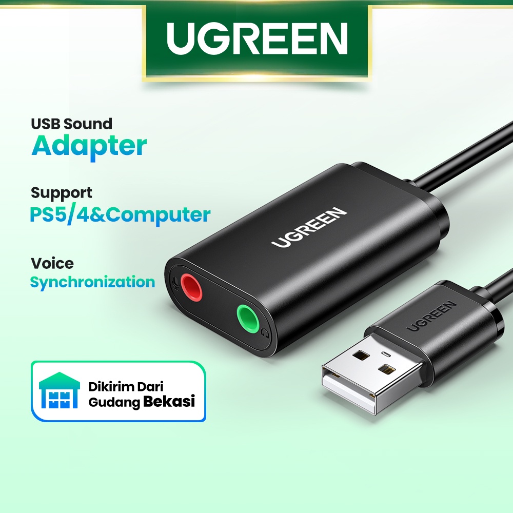 【Stok Produk di Indonesia】Ugreen Sound Card Eksternal USB Ke Microphone Speaker Audio Interface 3.5mm Untuk PS4 Laptop Komputer