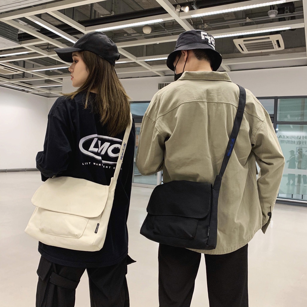 SmallLee Messenger Bags Untuk Wanita Wanita Patch Huruf Kanvas Tas Kasual Siswa Bahu Minimalis
