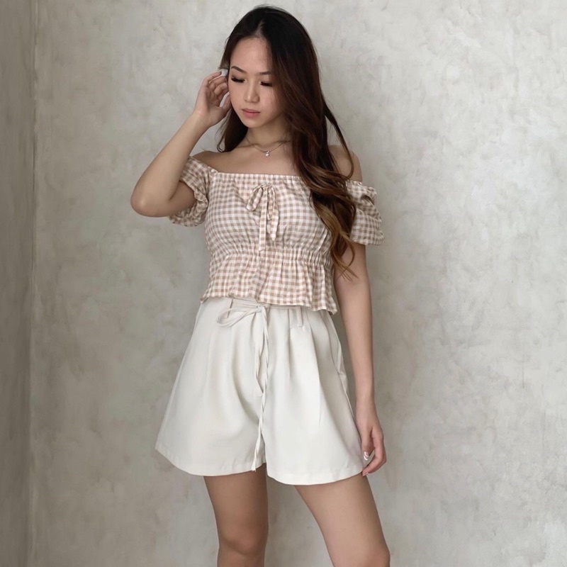 JANE CHECKERED CROP TOP KOREA - BLOUSE WANITA PREMIUM KOTAK KOTAK - KEMEJA PESTA - TOP BASIC MEWAH - ATASAN UNTUK KONDANGAN - TOP SEXY WARNA PASTEL FOR TRAVELING - HADIAH / KADO ULTAH UNTUK CEWEK