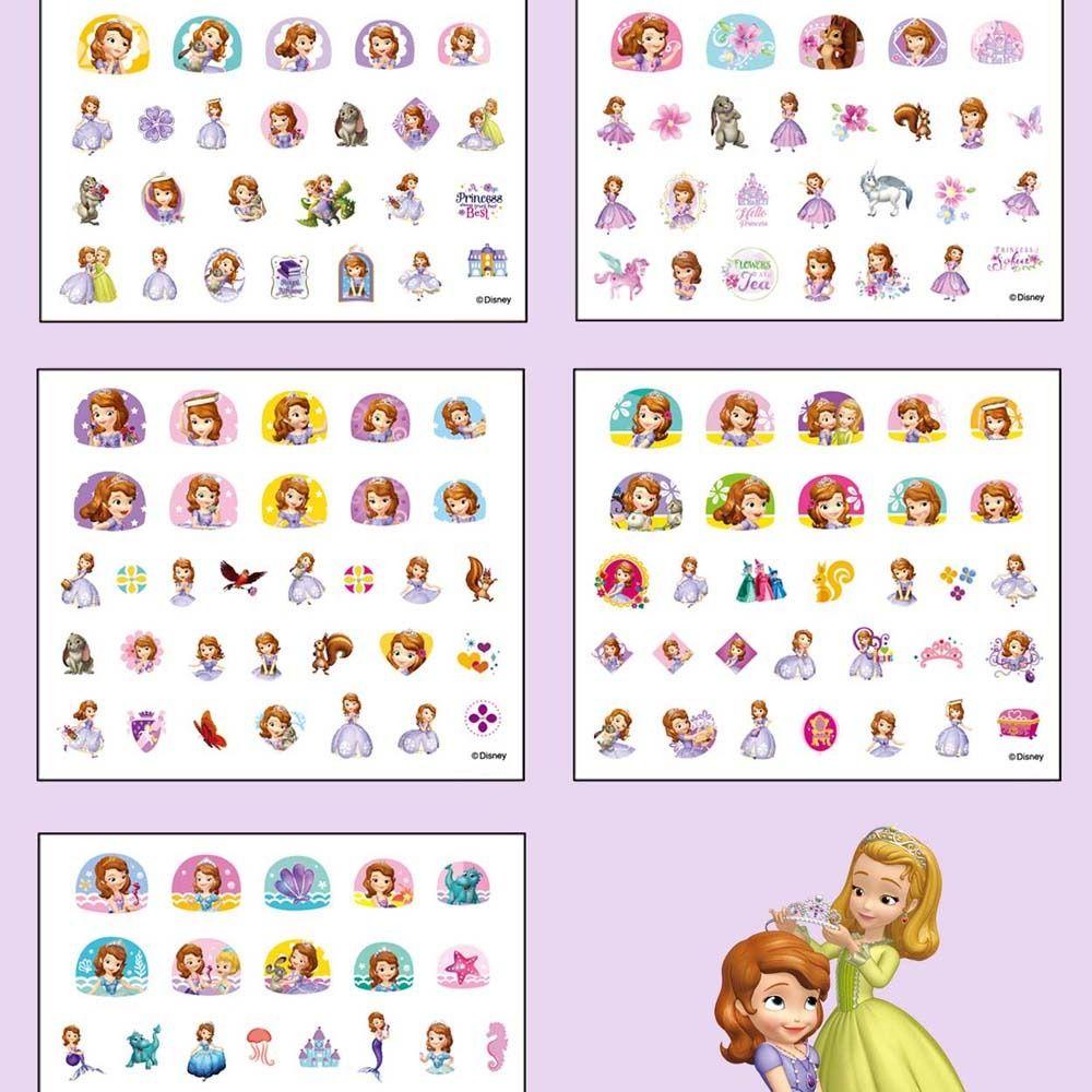 NEEDWAY Anak Stiker Kuku Gadis Hadiah Lucu Kartun Mainan Sofia Frozen Elsa Anna Nail Art Dekorasi