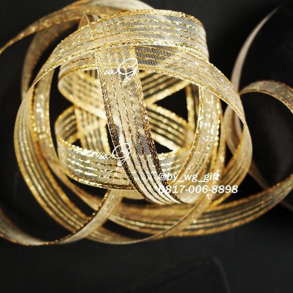 Pita Gold / emas Garis-Garis Transparan; Lebar 1 cm; Panjang 25 yard
