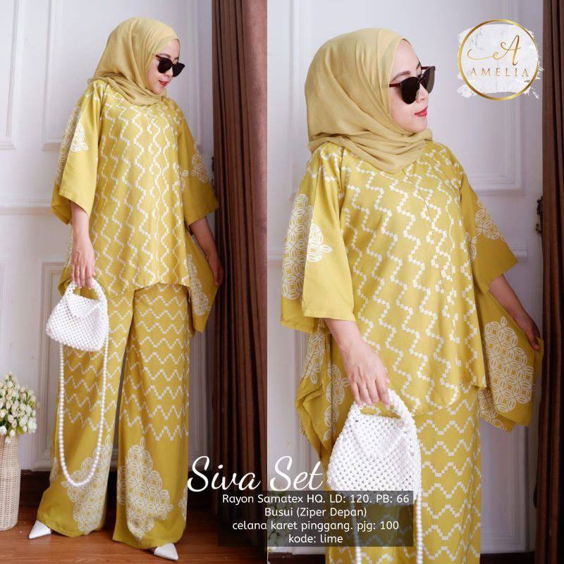 Siva Set - One Set Jumbo Waka Waka Setelan Wanita Rayon Premium  Set Celana Panjang Batik Bigsize Kekinian LD  140 cm