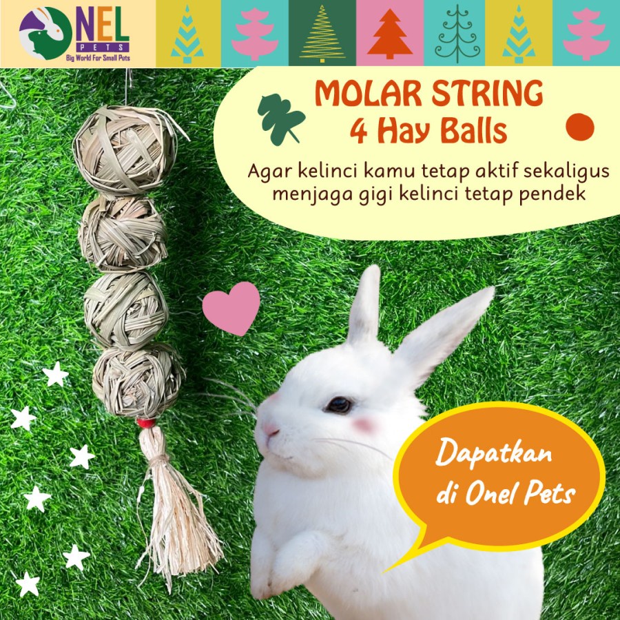 ONEL MOLAR STRING 4 HAY BALLS/gigitan kelinci/mainan kelinci/rabbit toys/bunny toys/guinea pig toys