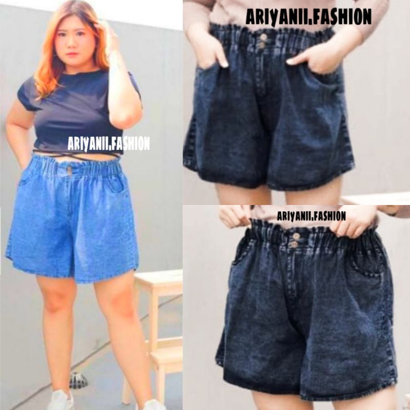 ARN - CELANA PENDEK WANITA HOT PANTS JEANS KANCING 2 HOTPANTS JINS STANDART &amp; JUMBO SONYA BB 110KG SANTAI CELANA PENDEK DENIM CEWEK SNOW HITAM ORIGINAL MURAH KEKINIAN KOREAN