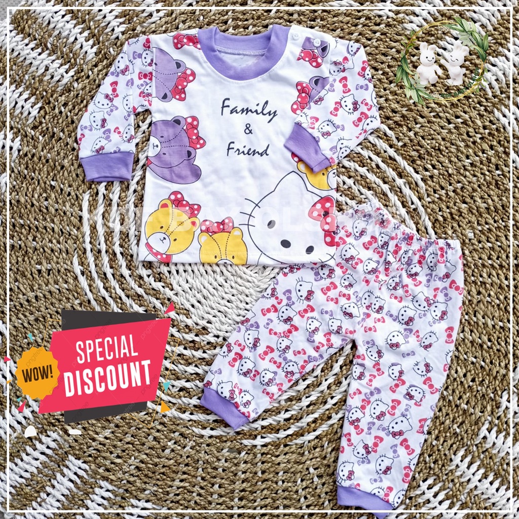 3 setelan piyama anak perempuan motip hello kitty lengan panjang piama anak perempuan lengan pendek 2-10 bulan setelan bayi perempuan set baju bayi perempuan setelan anak perempuan