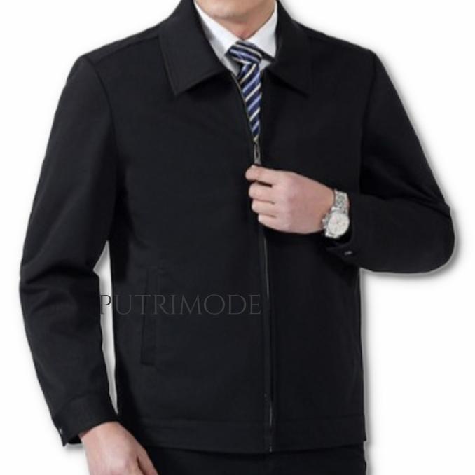 Pm Jasket Pria Hitam Polos/Jas Resleting/Blezer Formal Kantor /Santri