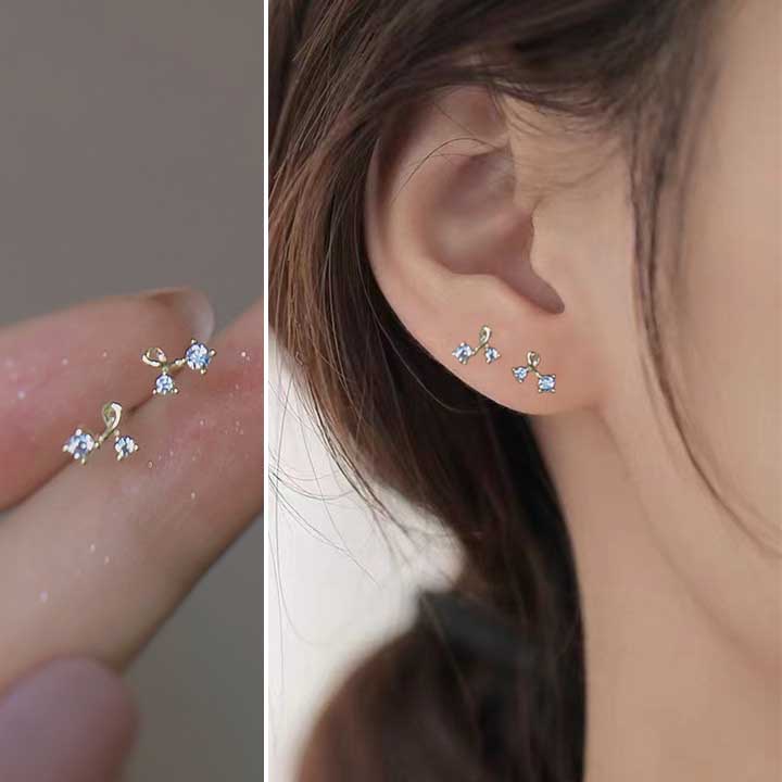 Anting Stud Zircon Bahan Titanium Steel Lapis Emas Untuk Wanita