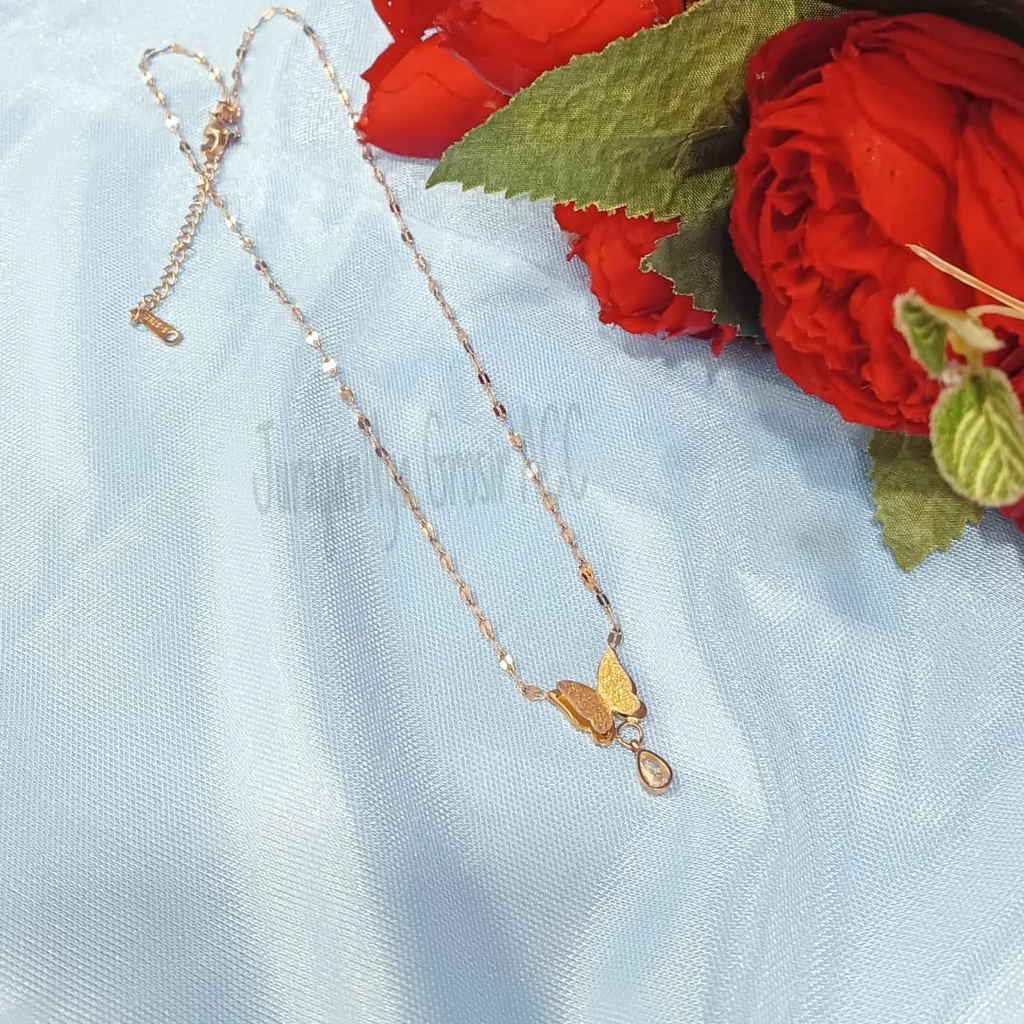 KALUNG TITANIUM BUTTERFLY GRITER PERMATA MEWAH ANTI KARAT&amp;ANTI LUNTUR