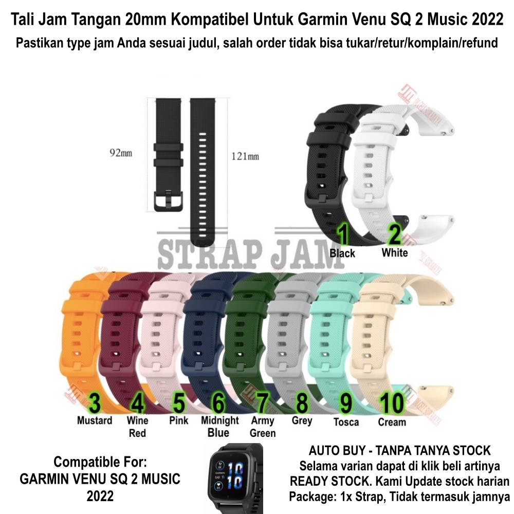 OYE 20mm Strap Garmin Venu SQ 2 Music 2022 - Tali Jam Tangan Silikon Lentur Nyaman