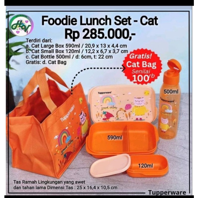 Tupperware / Foodie buddy cat tupperware / tempat makan anak set tas