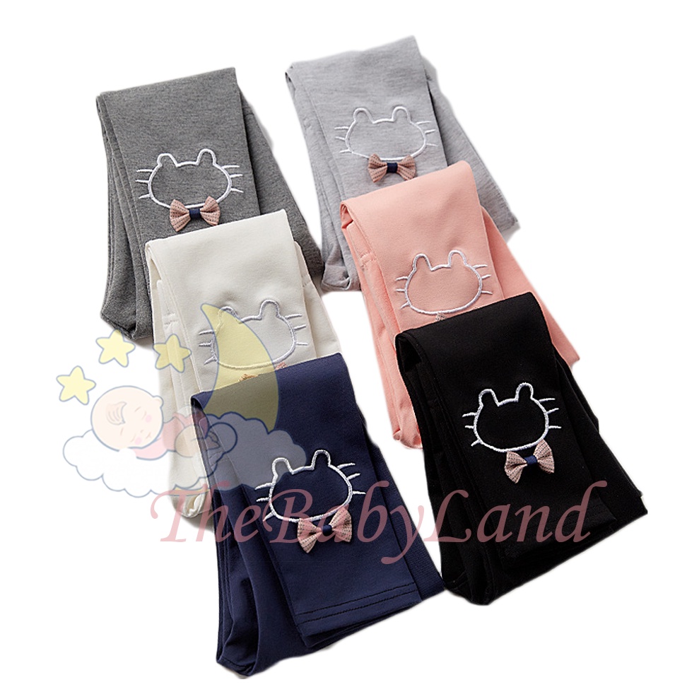 [1KG 13PCS] Babyland Celana Legging Anak Panjang Elastis Motif Bordir Kitty Bahan Katun Perempuan