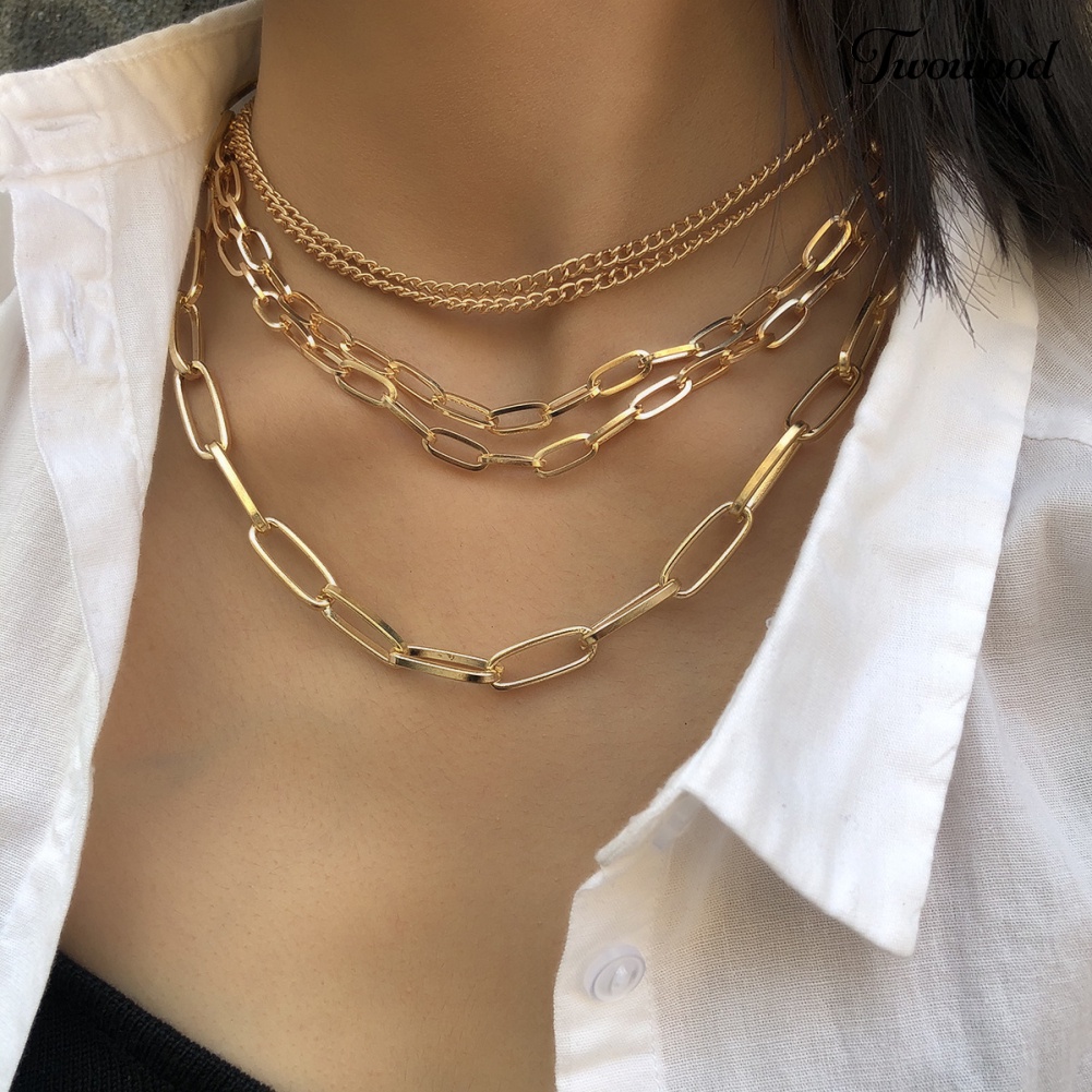 Kalung Rantai Multilayer Gaya Punk Untuk Wanita