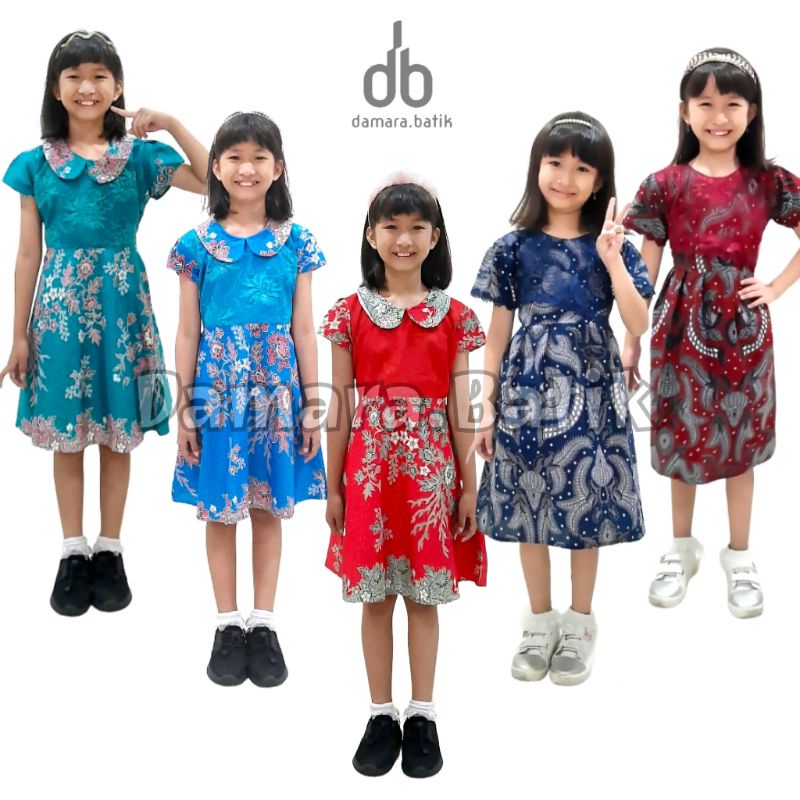 DAE02 Dress Batik Anak Cewek Kombinasi BROKLAT Dress Batik Anak Perempuan Remaja