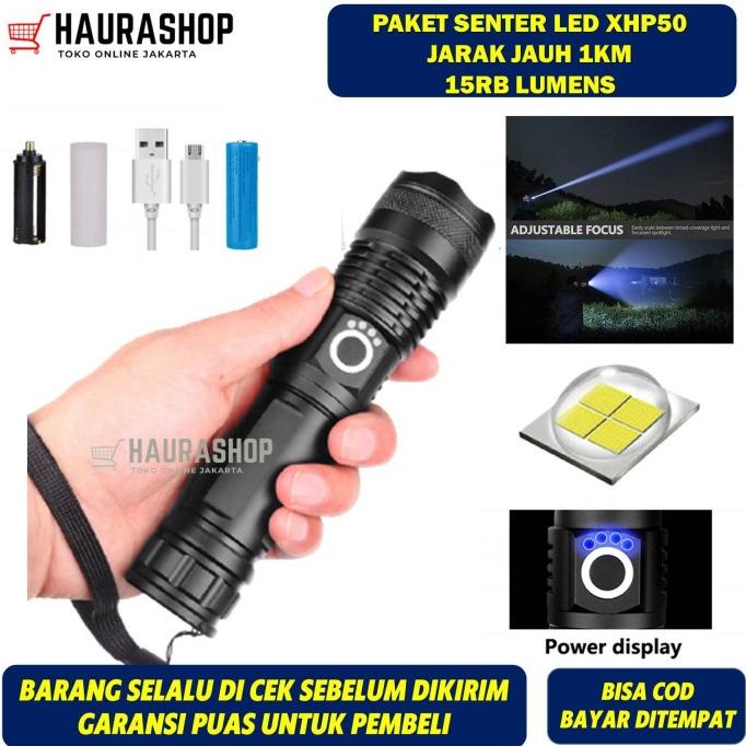 XHP50 Senter LED USB Recharge Jarak Jauh 600 - 1000M 15000 Lumens