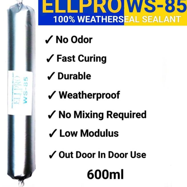 

Lem Silikon Sosis/Lem Silicone Sealant ELLPRO WS-85 Weatherseal 600ml - L.Grey/Abu Muda