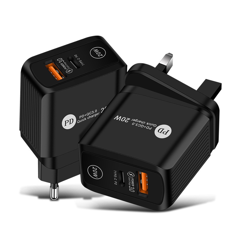 Adapter Power Charger Dual Port USB-A + Tipe-C 20W QC3.0 + PD Portable Untuk Iphone / Android