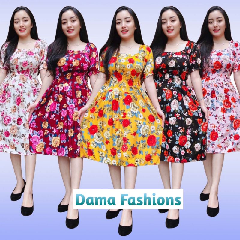 Daster Sabrina Diandra Kerut dan Serut Tali Rayon Super Bali | Dress Longdress Kondangan Print Motif