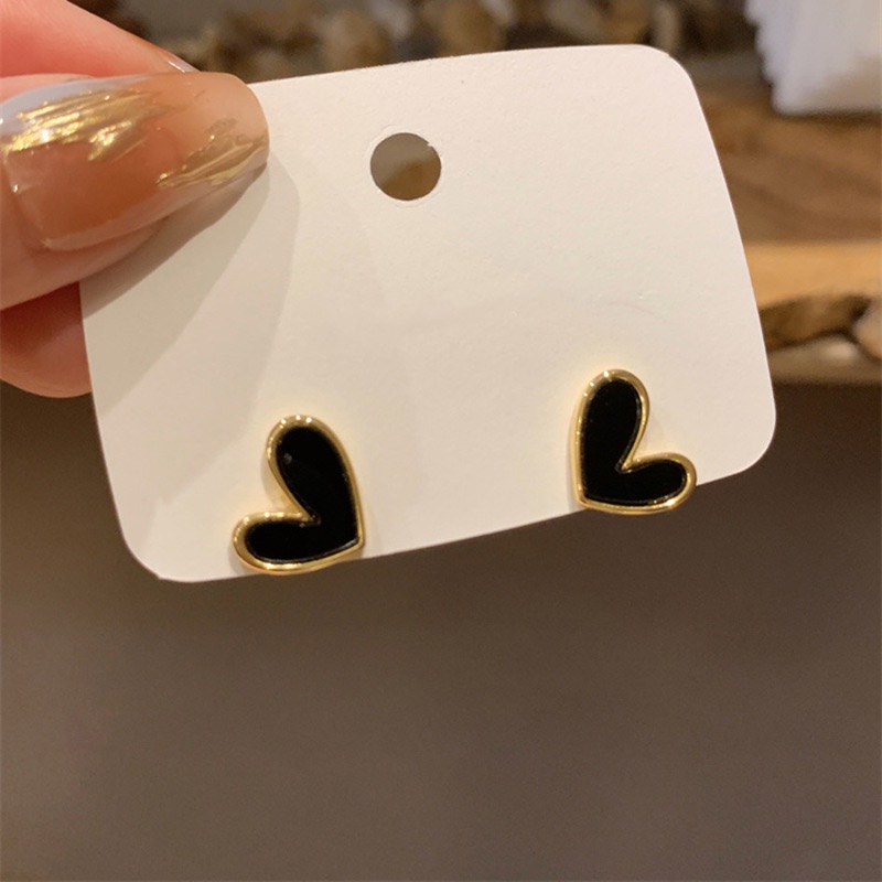Anting Tusuk Gantung Desain Hati Warna Hitam Gaya Jepangkorea Selatansimple Untuk Wanita