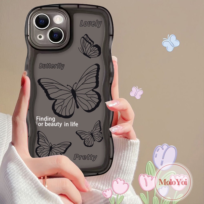 Soft Case Tpu Motif Kupu-Kupu Hitam Retro Untuk iPhone 11 7Plus 12 13 14 Pro Max XR 6s 6 8 7 14 Plus X XS Max SE 2020