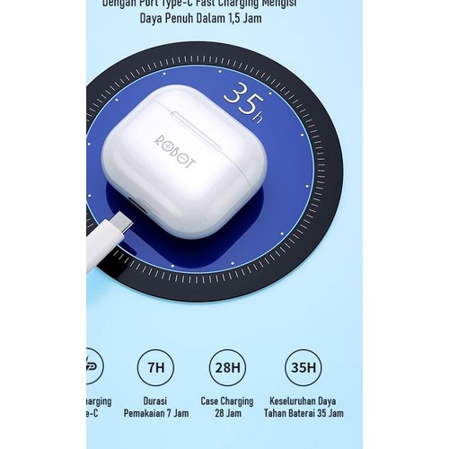 BT Headset VIVAN ROBOT T30 T50 Bluetooth Earphone TWS Airdots Airbuds - ROBOT T50 WHITE