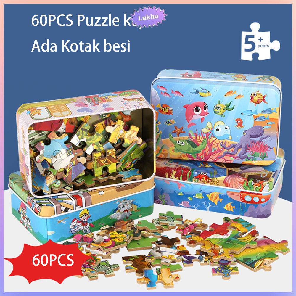 JCHO Mainan Edukasi Puzzle Kayu 60pcs Kotak Besi / jigsaw puzzle kaleng wooden puzzle 60pcs