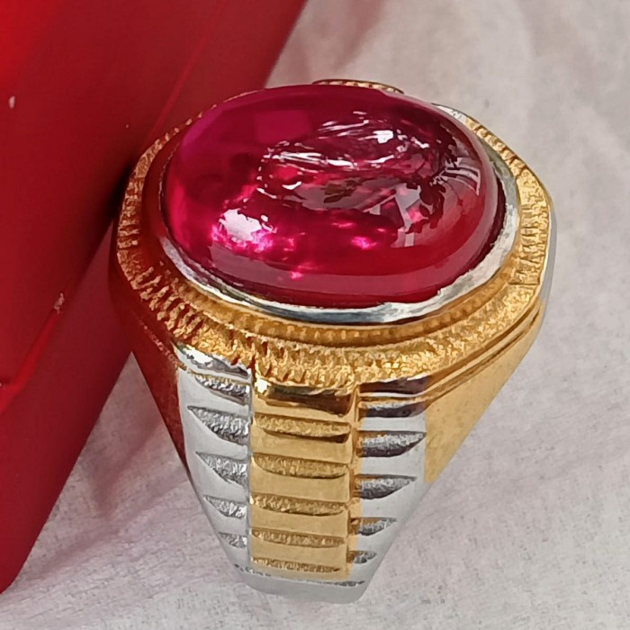 top CINCIN PRIA BATU NATURAL MERAH SIAM BANGKOK ORIGINAL / TITANIUM ROLEX - Gold, 7
