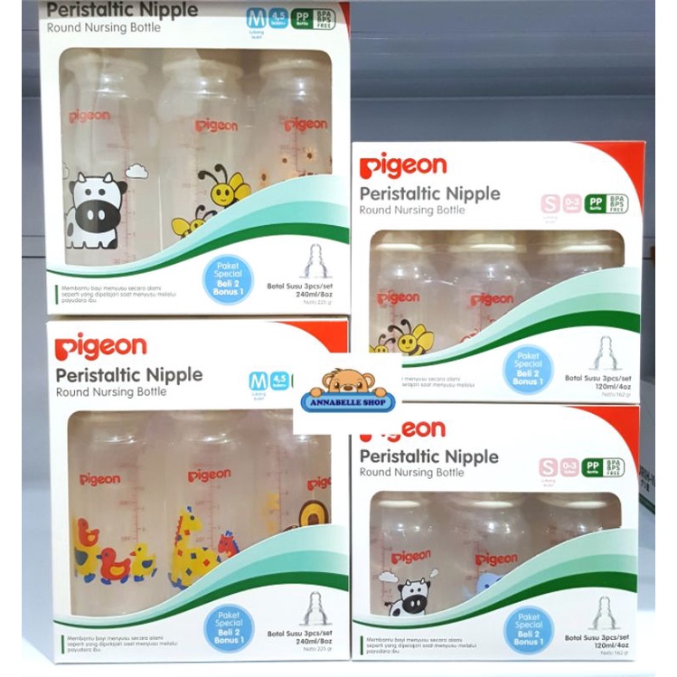 Pigeon Botol PP RP paket isi 3 50ml 120ml 240ml peristaltic nipple slim neck