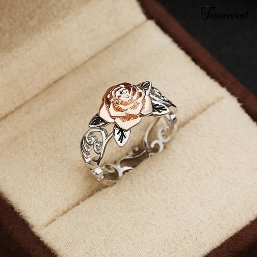 Cincin Jari Bentuk Bunga Dua Warna Gaya Vintage Untuk Wanita