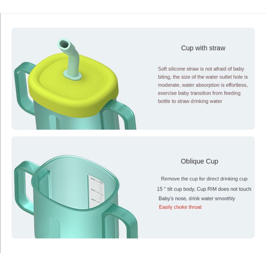 2023 3 in 1 Botol Minum Sippy Cup 300ml Dengan Sedotan + Sendok 15 Untuk Bayi / Anak°Cangkir Pelatihan Untuk Anak-Anak