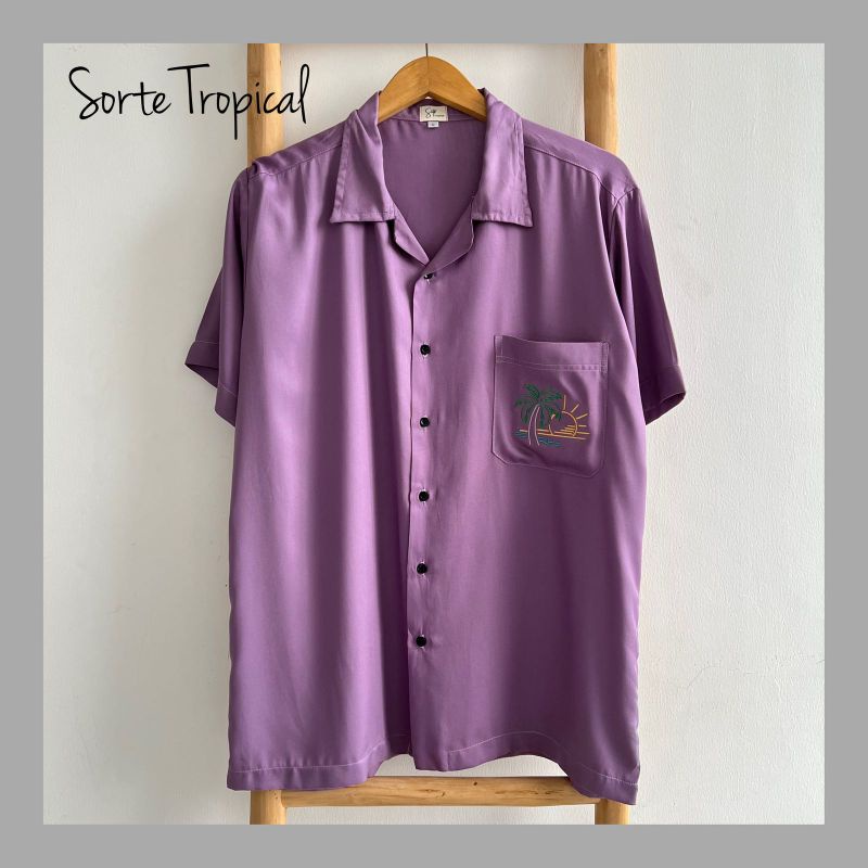 Kemeja Hawaii Pantai Casual Pria Wanita Plain Polos Lilac - Bordir Sunny Day Exclusive Edition