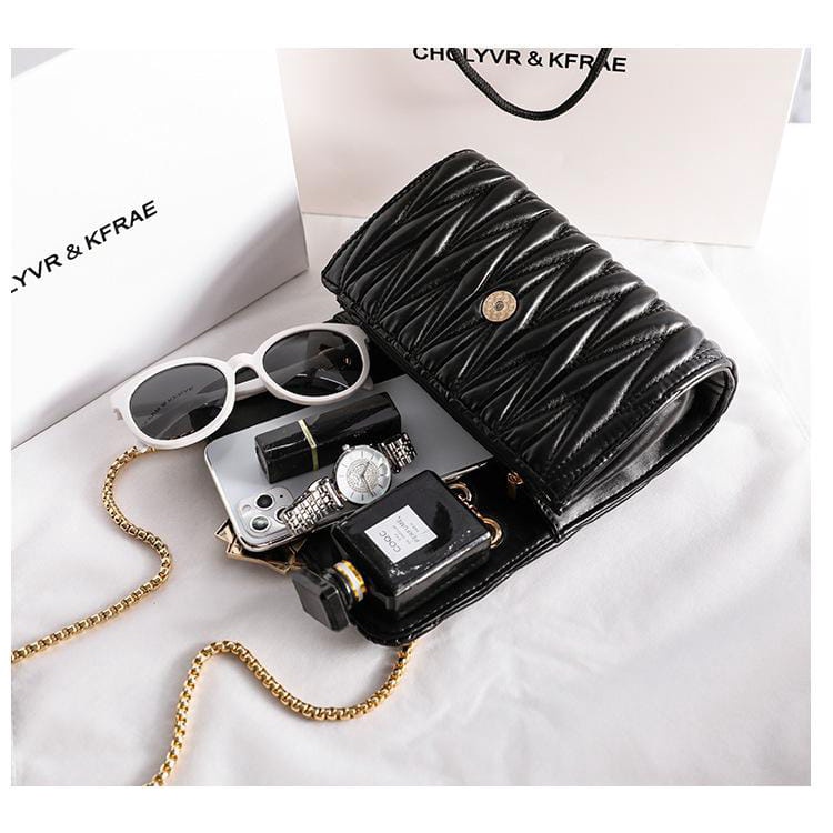 ❀ Chingu ❀ TW018 Tas Selempang Wanita Polos Kotak SimpleBlack Hitam Mini Tas Bahu Import Murah Tas Import