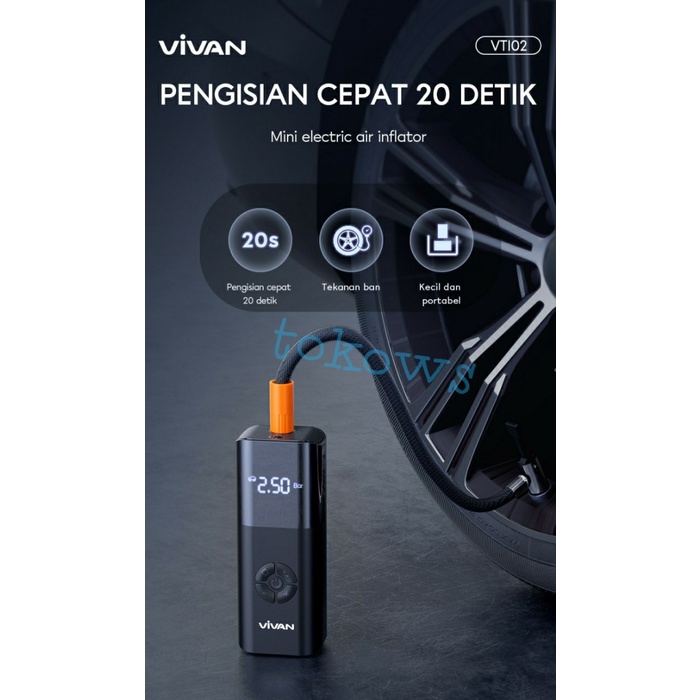 Vivan VTI02 Tire Inflator Pompa Ban Elektrik Mobil Motor Sepeda Bola