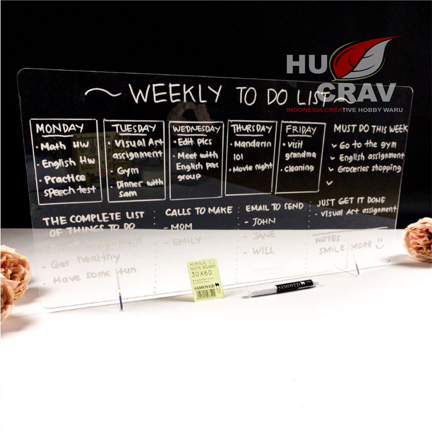 

Papan Tulis Akrilik / Acrylic Note / Planner Board 30 x 60 cm Akrilik Catatan Kantor Meja Elegan FREE MARKER