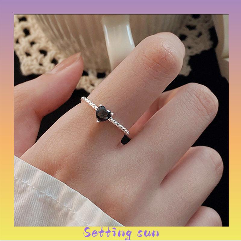 Cincin Hitam Cinta Adjustable Korea Fahion Retro Cincin Jari Untuk Wanita TN