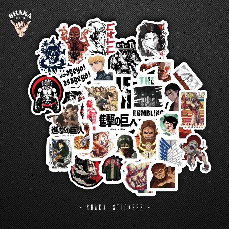 

Sticker Anime Attack On Titan AOT 32 PCS Eren Jeager Levi Sticker Anime Stiker Laptop HP Aksesoris HP Helm