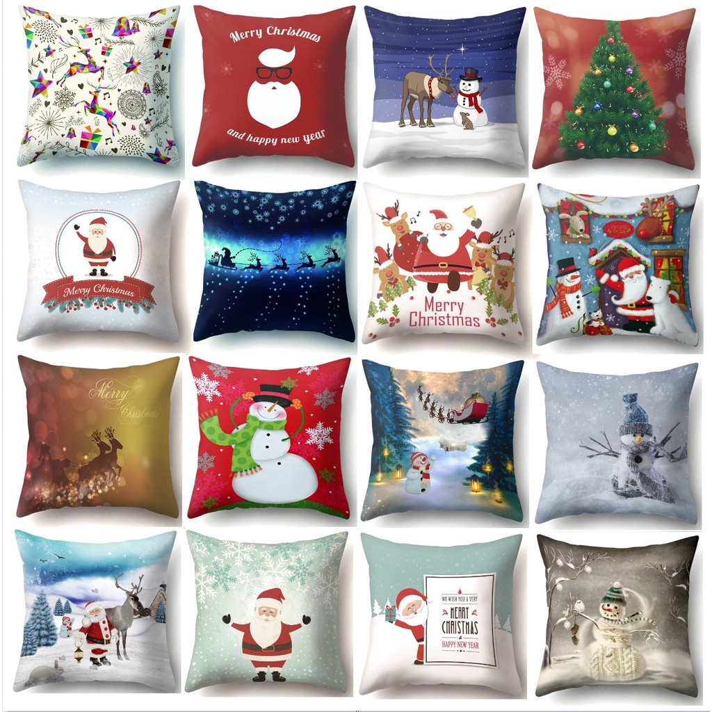 SARUNG TANPA BANTAL Kursi SOFA MOTIF NATAL Santa CHRISTMAS HOLIDAY 45 x 45cm Dekorasi Xmas Hiasan Pillow Case