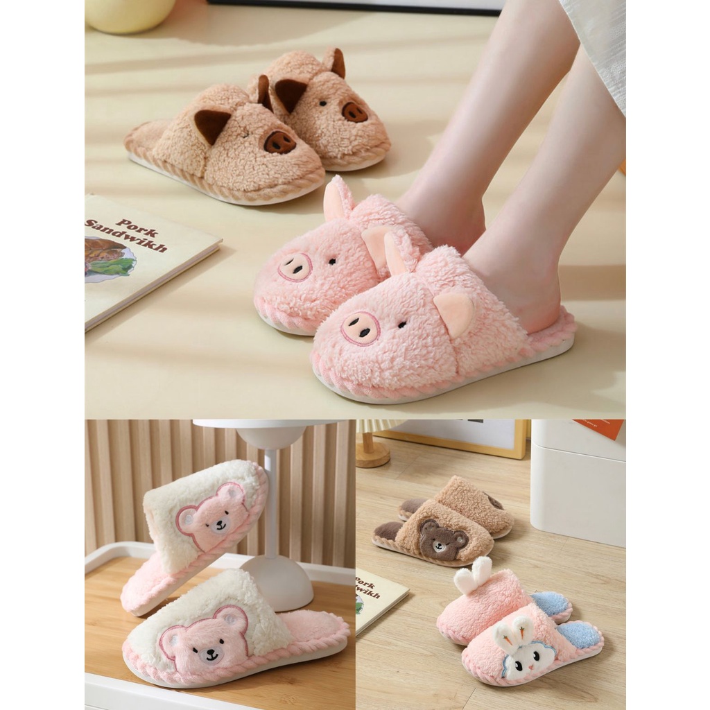 SANDAL RUMAH KELINCI BERUANG BEAR PIG BABI SEPATU KAMAR WANITA PRIA IMPOR LUCU